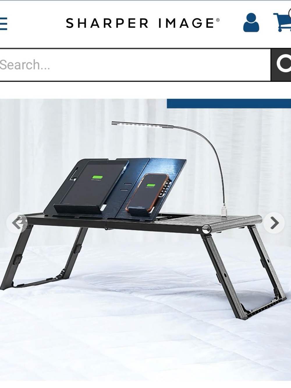 Sharper Image Black Laptop and Tablet Tray with Built-In Charger